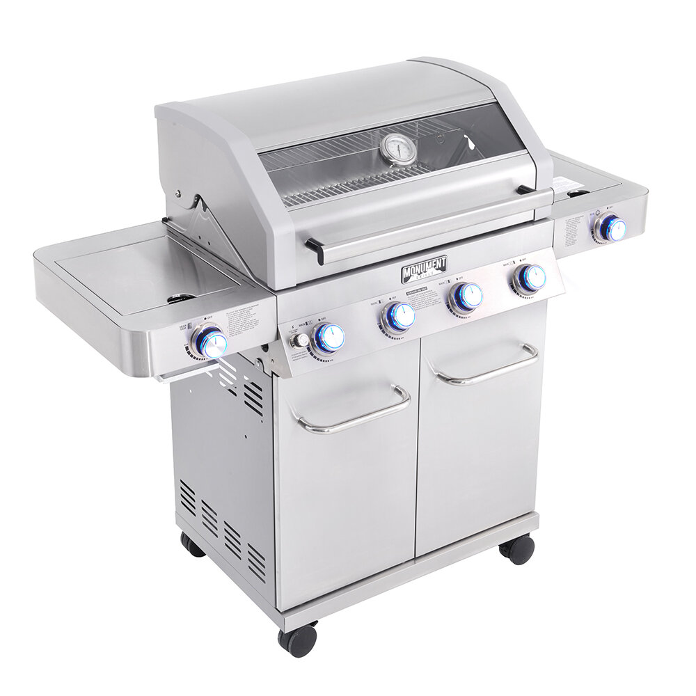 Monument Grills 4 - Burner Liquid Propane Infrared 72000 BTU Gas Grill with Side Burner and Cabinet