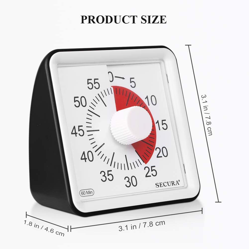 Secura 60-Minute Visual Timer. Classroom Countdown Clock. Silent Timer