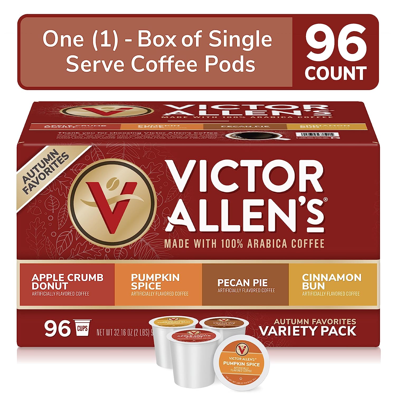 Victor Allen-s Coffee Autumn Favorites Variety Pack. Medium Roast. 96 Count. Single Serve Coffee Pods for Keurig K-Cup Brewers