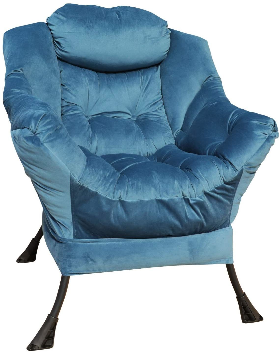 GOLDSUN Accent Chair Lazy Reclining Armchair with Removable Metal Legs and High-Density Foam. Comfy Velvet Fabric Upholstered Single Sofa Chair for Living Room. Bedroom. Office (Blue)