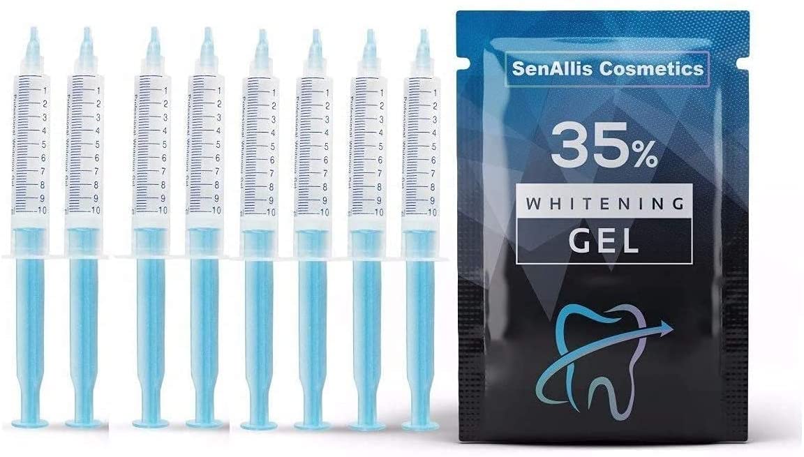 Eight (8) Huge 10mL Syringes SenAllis Cosmetics Teeth Whitening Gel. 80mL 35% Gel Syringes