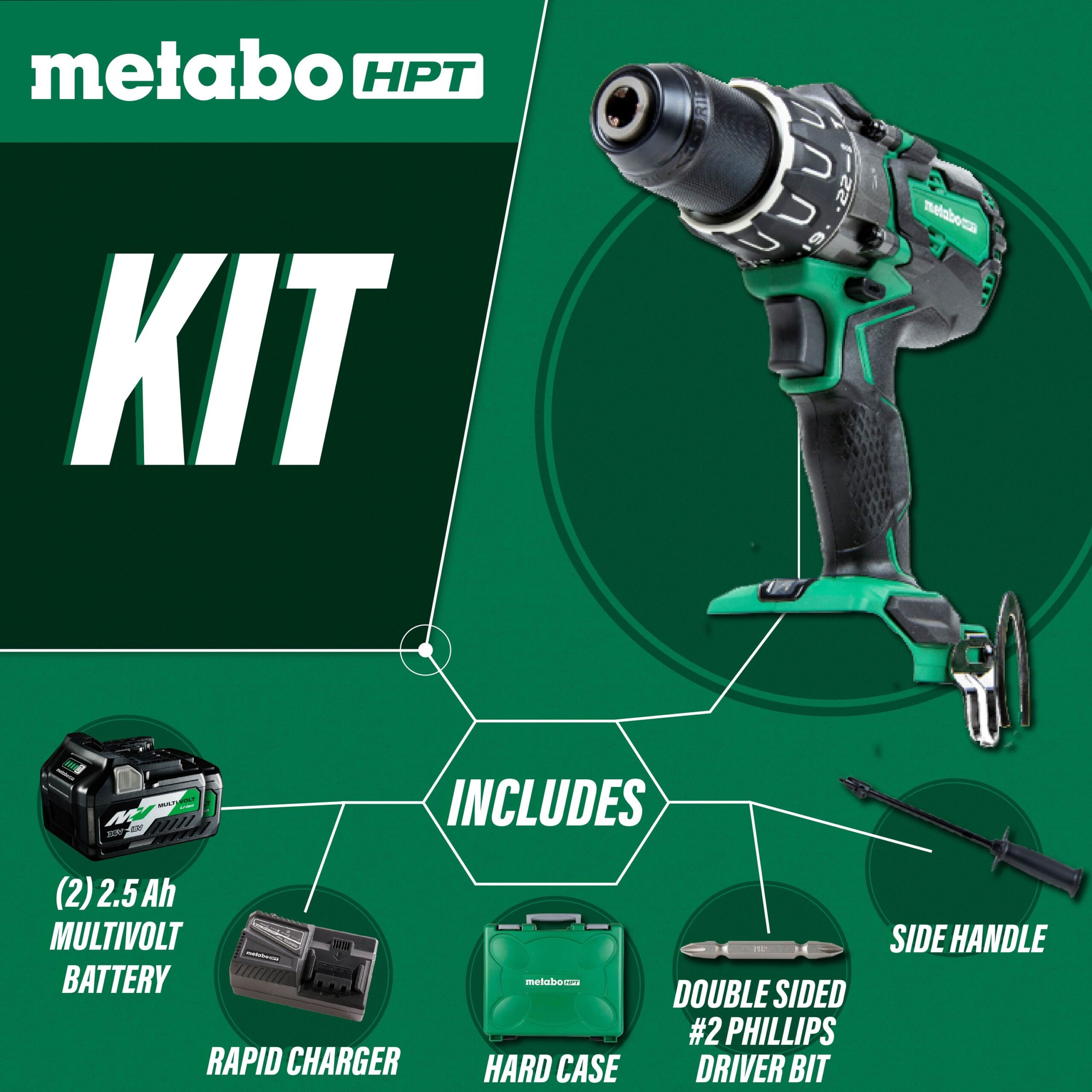 Metabo HPT MultiVolt 1/2-in 36-volt Variable Brushless Cordless Hammer Drill (2-Batteries Included)