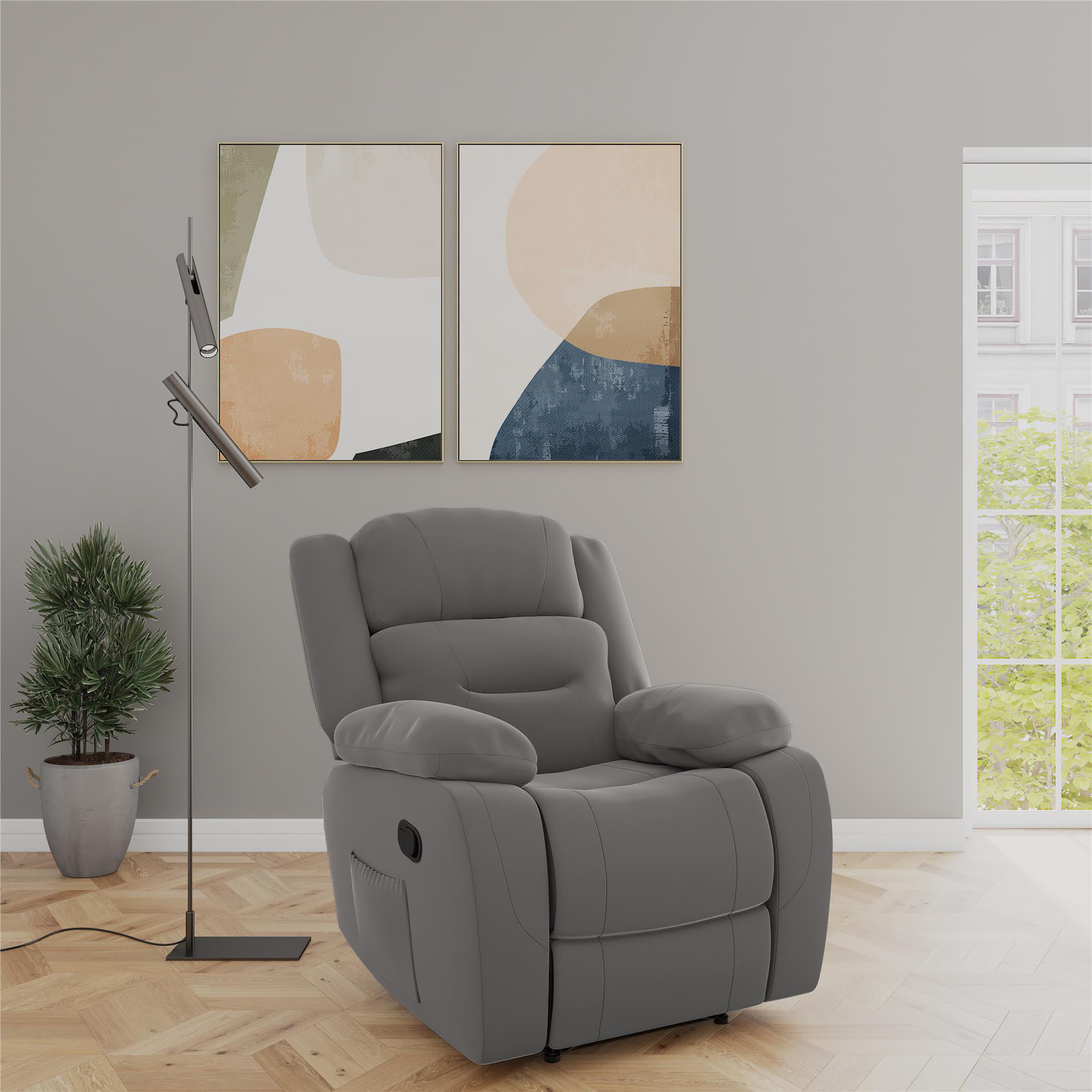 DHP Miller Recliner with Cupholder. Faux Microsuede. Gray