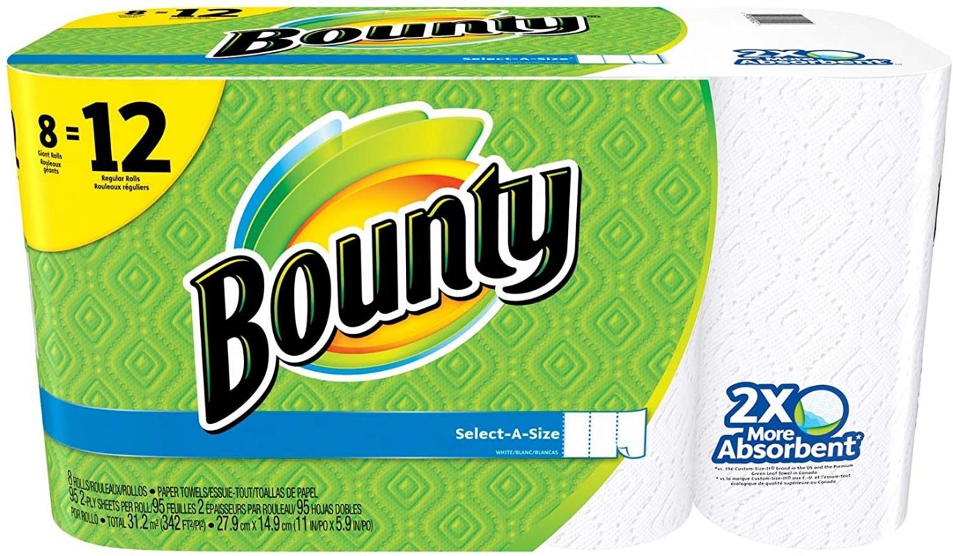 Bounty Select-A-Size Paper Towels. White. Giant Roll - 8 Pack