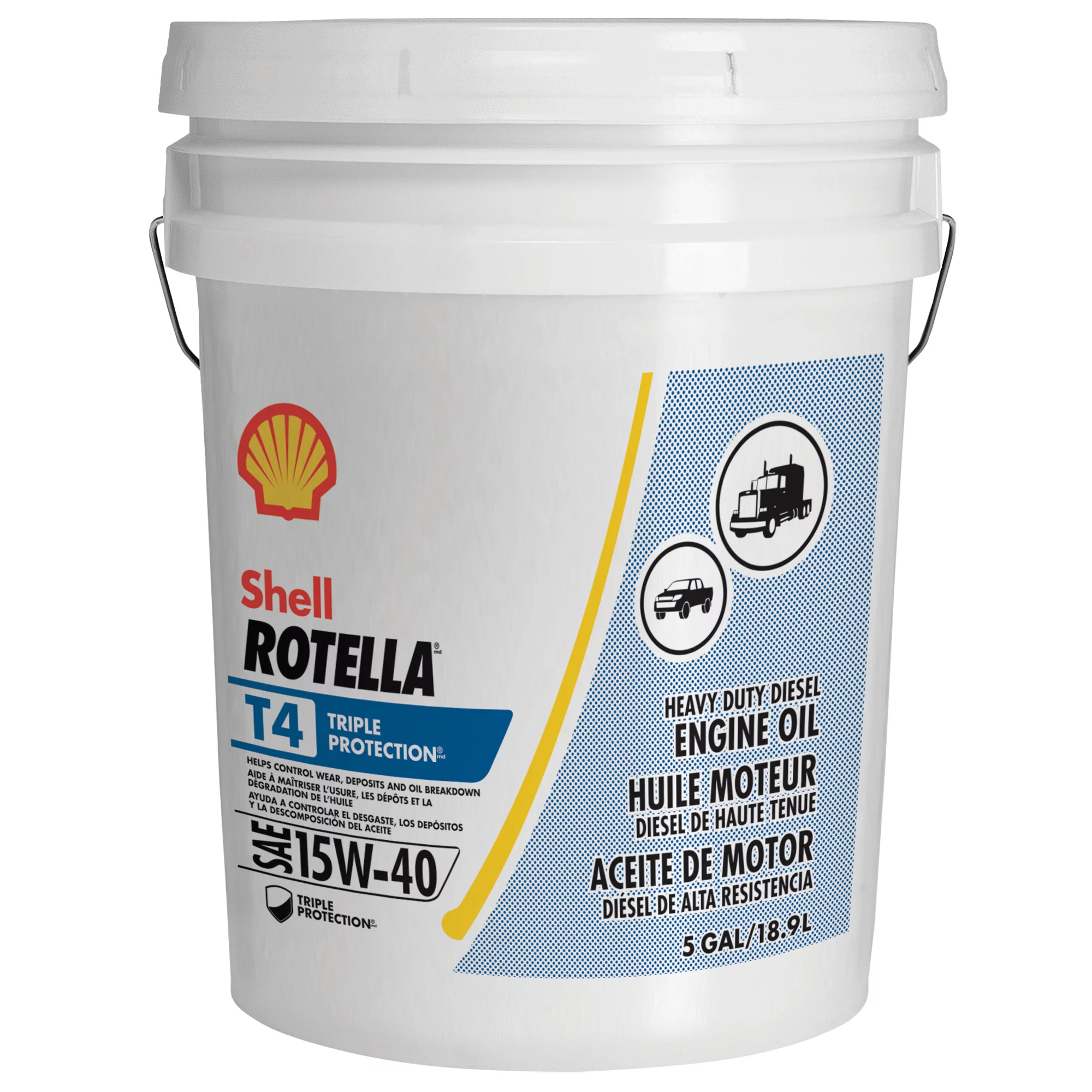 Shell Rotella T4 Triple Protection 15W-40 Diesel Motor Oil. 5 Gallon Pail
