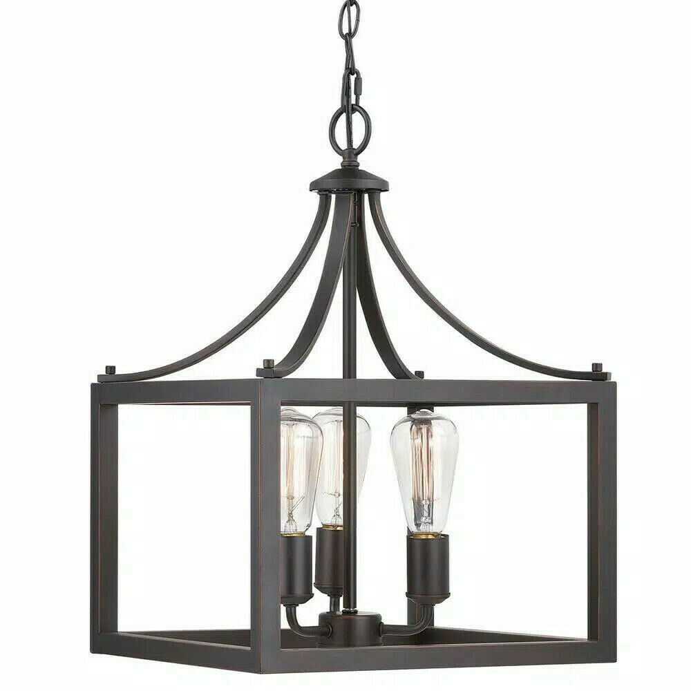 Hampton Bay 7948HBDBDI Boswell Quarter 14 in. 3-Light Distressed Black Farmhouse Square Pendant Chandelier
