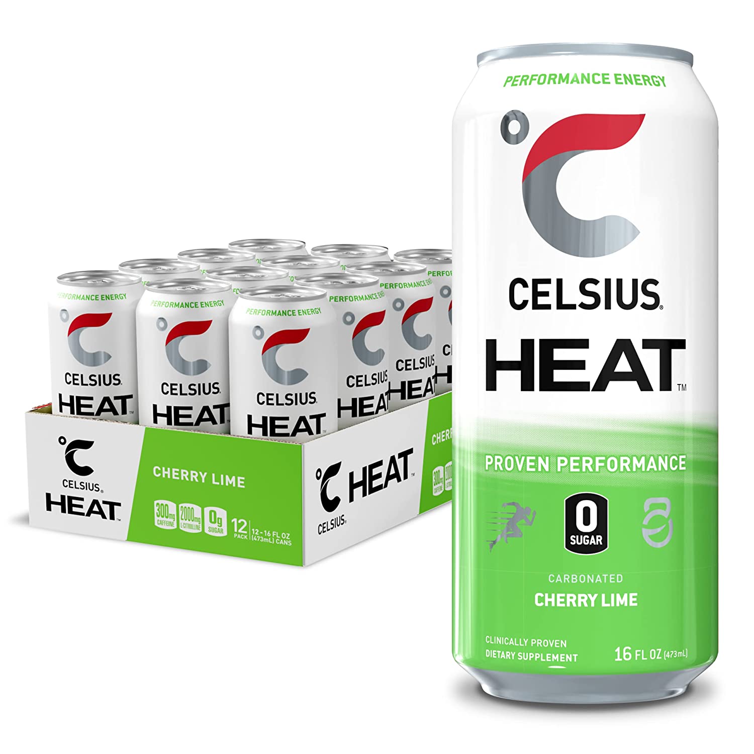 CELSIUS HEAT Performance Energy Drink. Zero Sugars. Cherry Lime. 192 Fl Oz (Pack of 12)