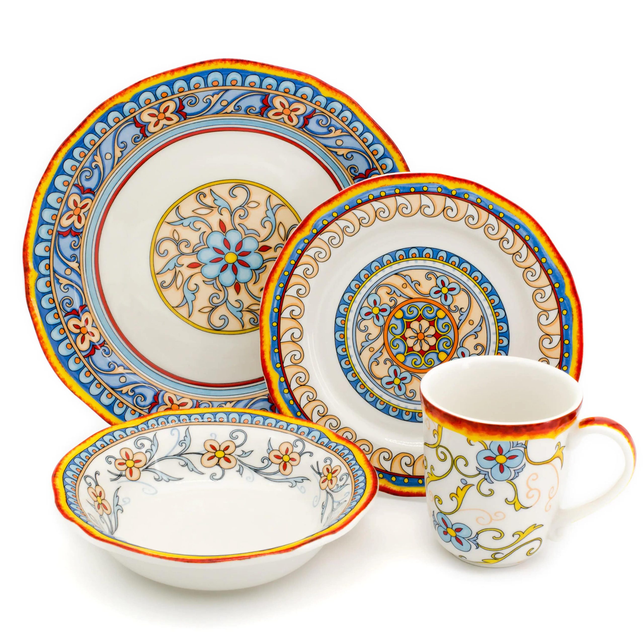 Euro Ceramica Duomo 32-Piece Patterned Multicolor/Italian Design Stoneware Dinnerware Set (Service for 8)