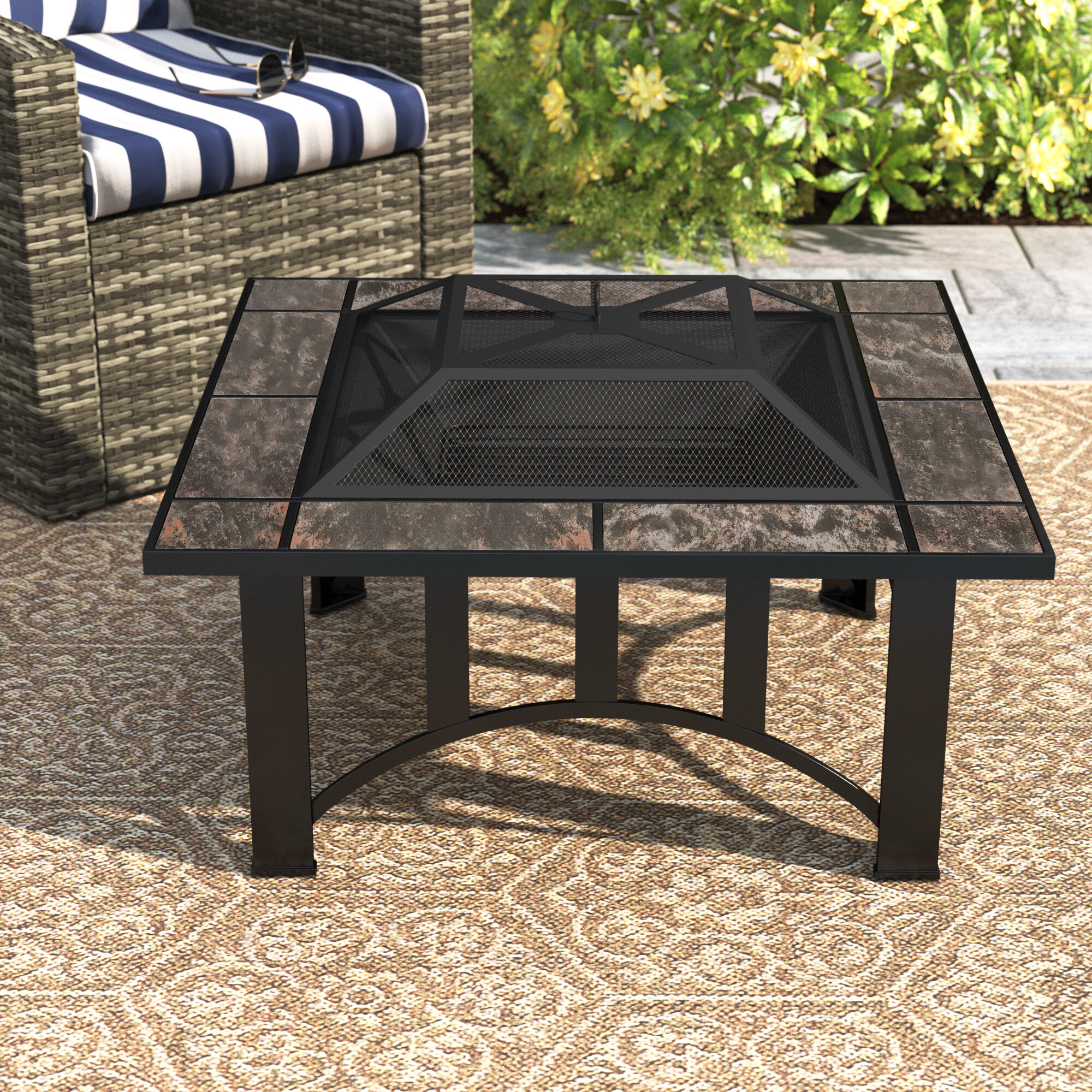Adley 20” H x 33” W Steel Wood Burning Outdoor Fire Pit Table with Lid