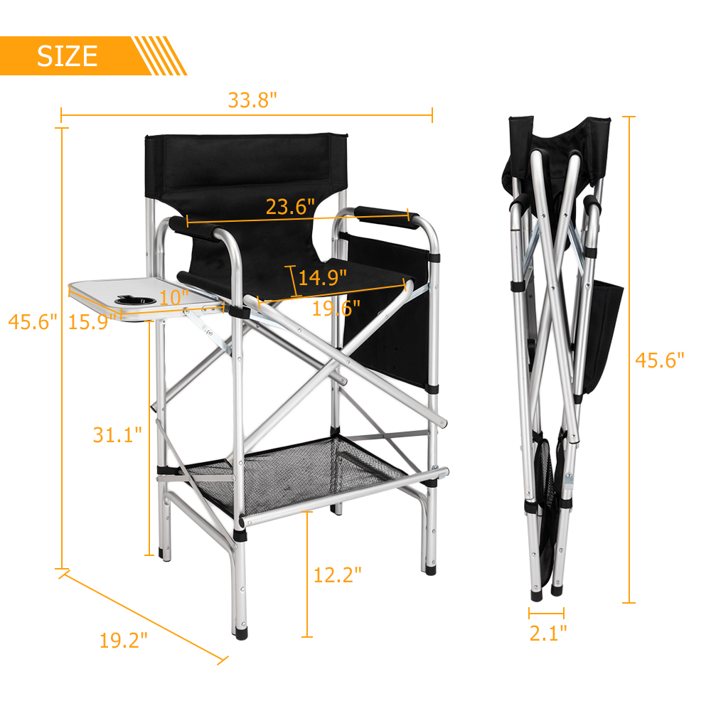 Omysalon 2 PCS 31″ Tall Upgraded Director Makeup Artist Chair. Aluminum Frame Supports 300 lbs. Folding Portable.33.8″ L x 19.2″ W x 45.6″ H