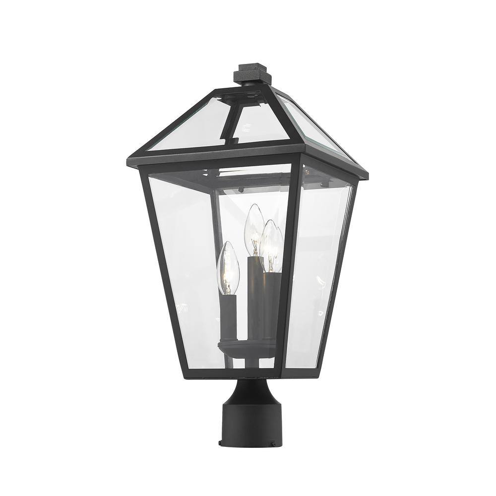 Unbranded  Talbot 3-Light Black 20 in. Steel Hardwired Outdoor Weather Resistant Post Light with Round Fitter with No Bulb Included