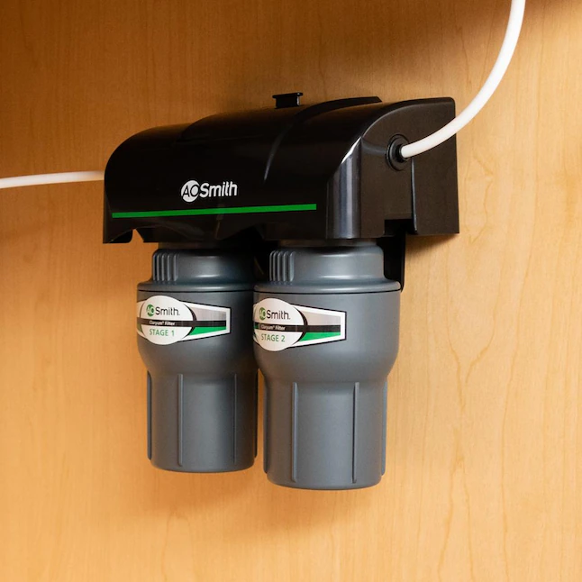 AO Smith 2-Stage Under Sink Clean Water Faucet Filter - NSF Certified Carbon Block Drinking Water Filtration System - AO-US-200