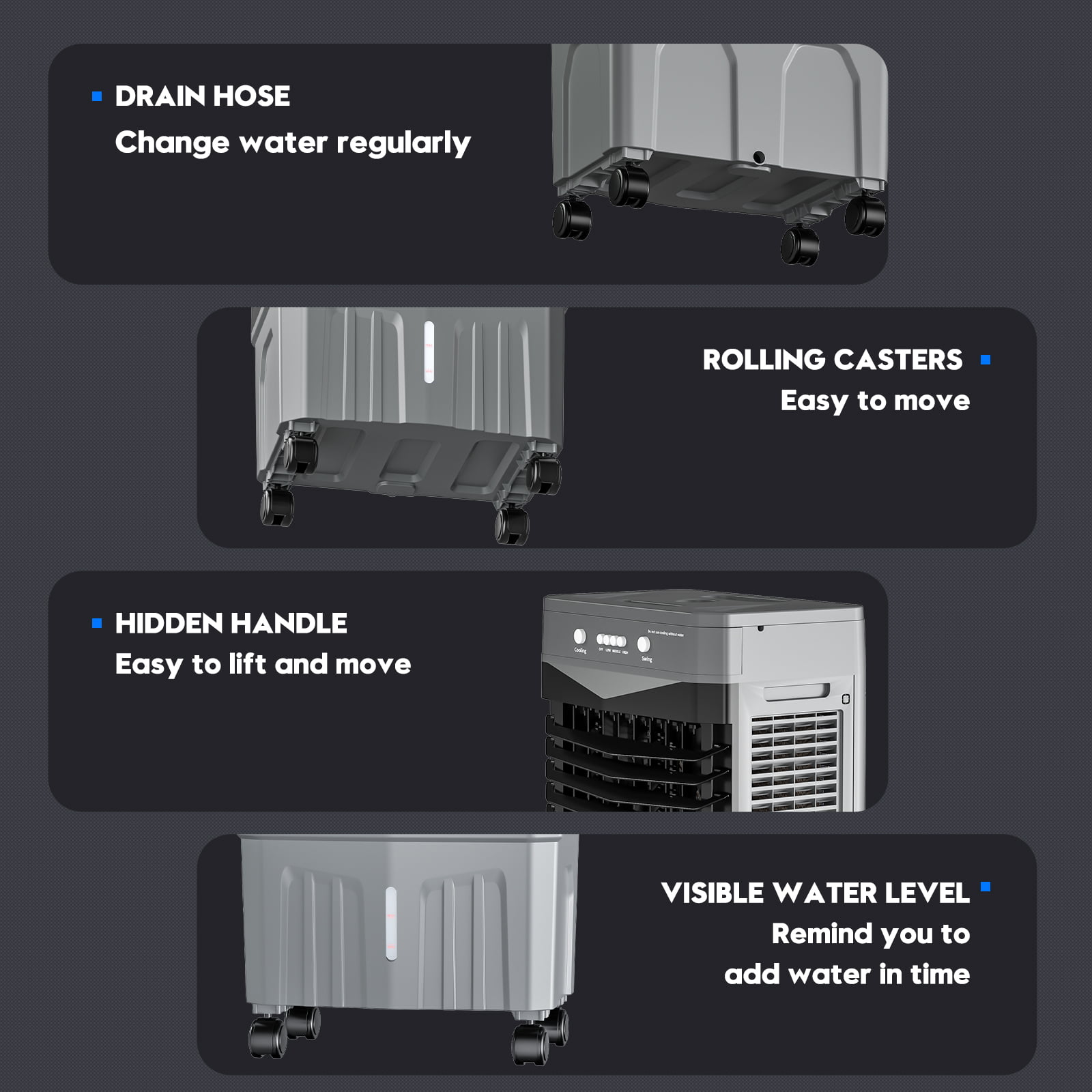 Auertech Portable Evaporative Air Cooler. 3 in 1 Swamp Cooler  with 4 Ice Boxes. Auto-Oscillation. 5.3Gal Water Tank