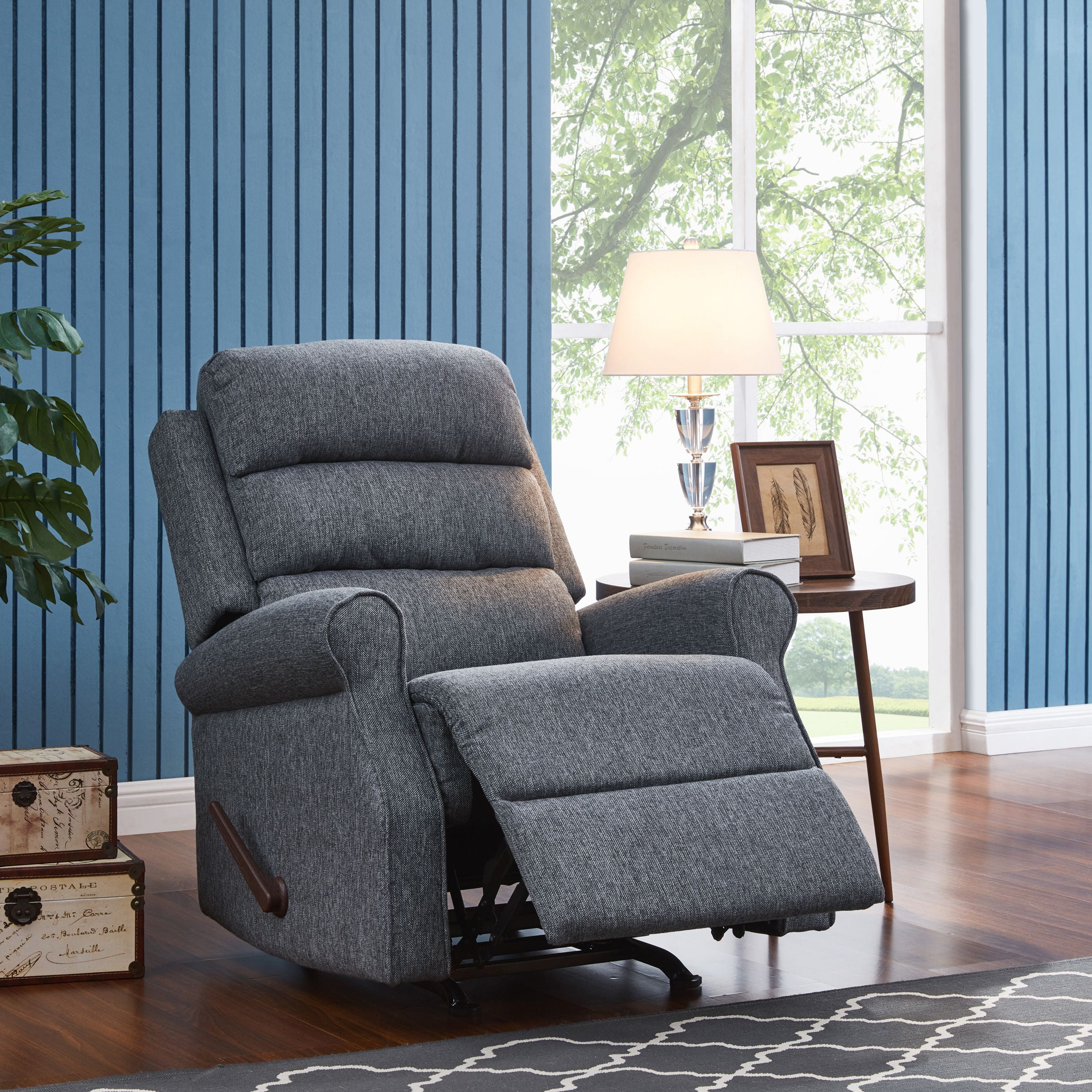 Homesvale Linder Rocker Recliner Chair. Charcoal Gray Woven Fabric