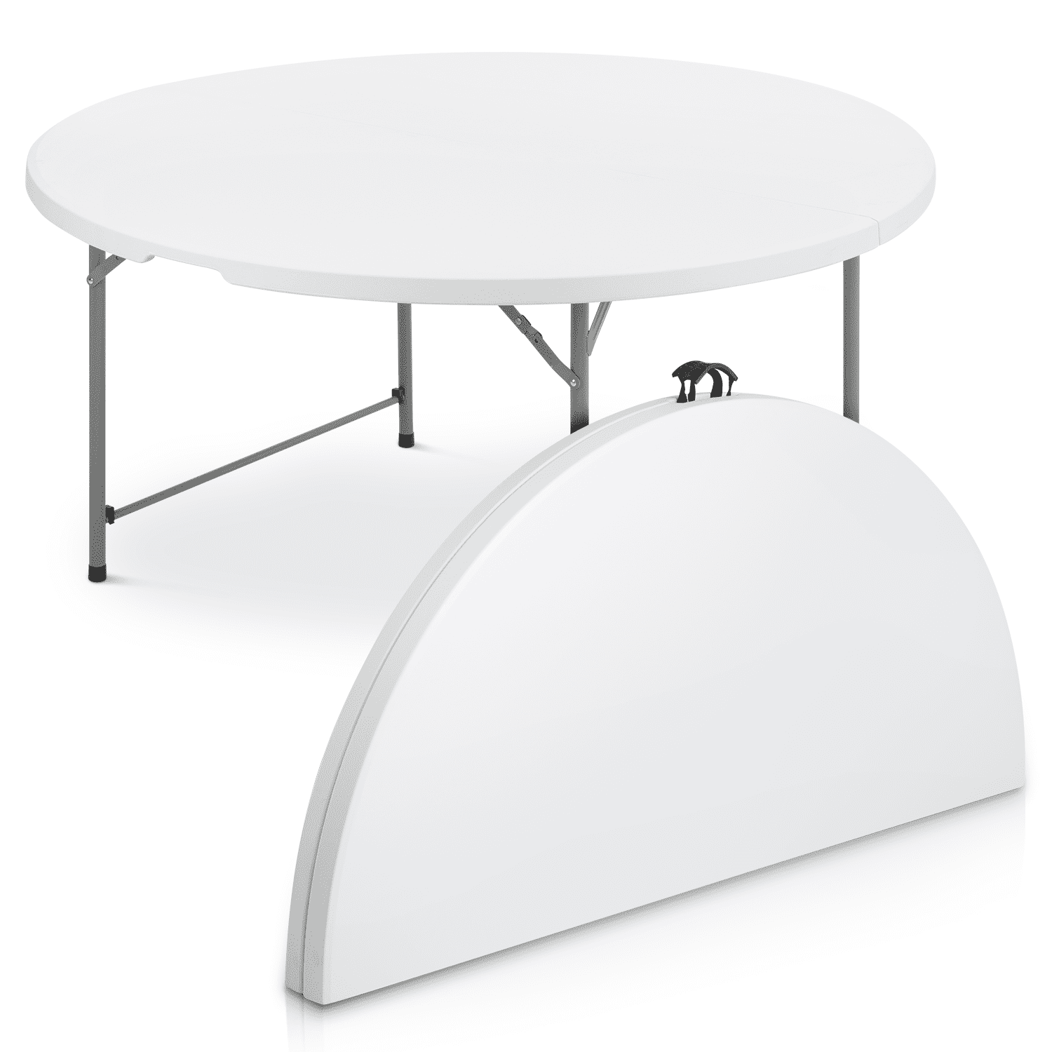 MoNiBloom 5 foot Bi-Fold Plastic Table. Foldable Round Indoor Outdoor Desk for Kitchen Party Wedding. White