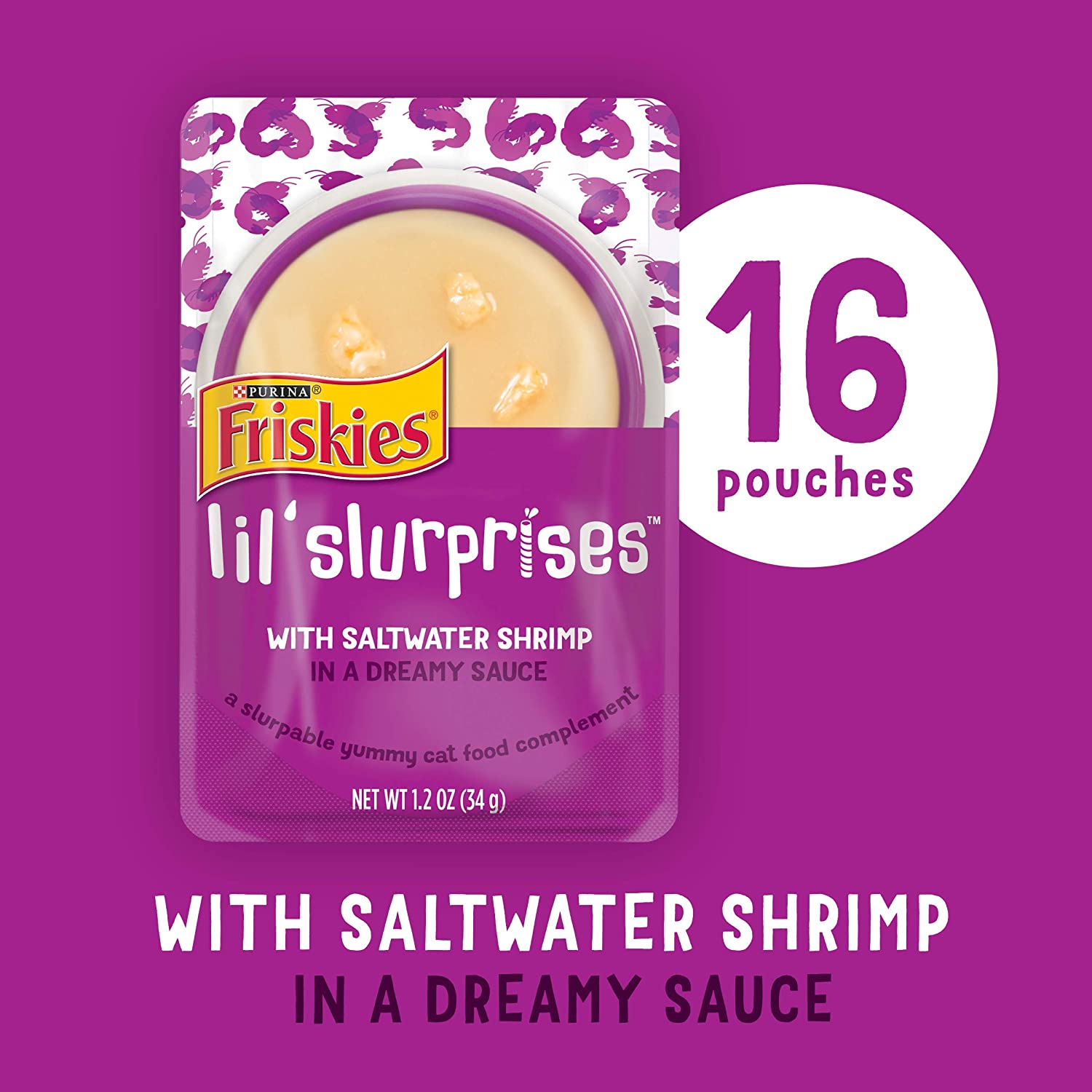 Purina Friskies Cat Food Complement Lil' Slurprises with Saltwater Shrimp - (16) 1.2 oz. Pouches