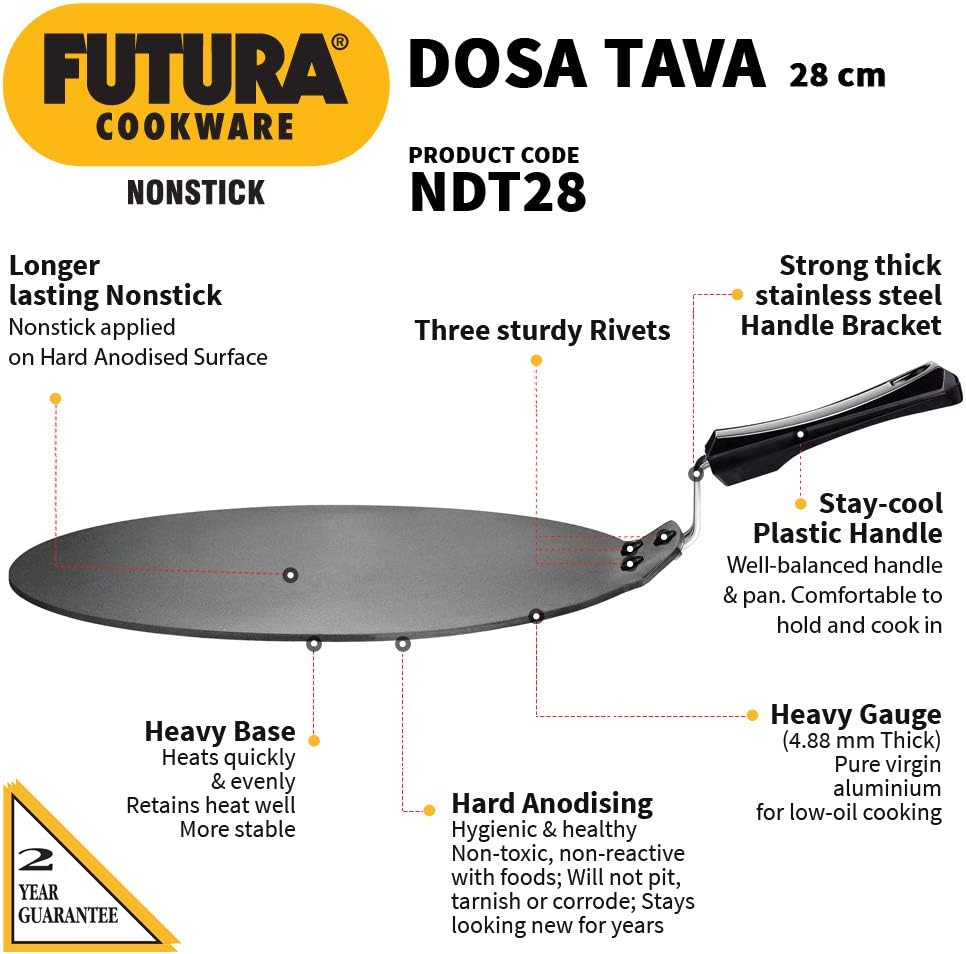 Hawkins Futura Non-stick Flat Dosa Tava Griddle. 11-inch.Black