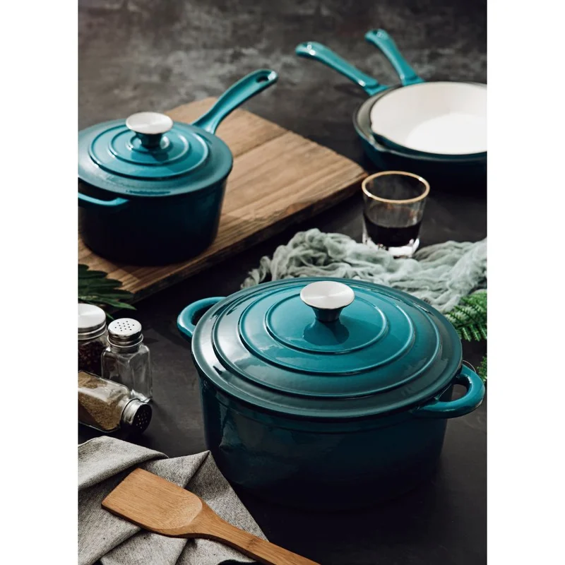 Hamilton Beach HAR101NV 5.5 Quart Enameled Coated Solid Cast Iron Even Heating Round Covered Dutch Oven Pot with Handles. Oven Safe Up to 400 Degrees. Navy
