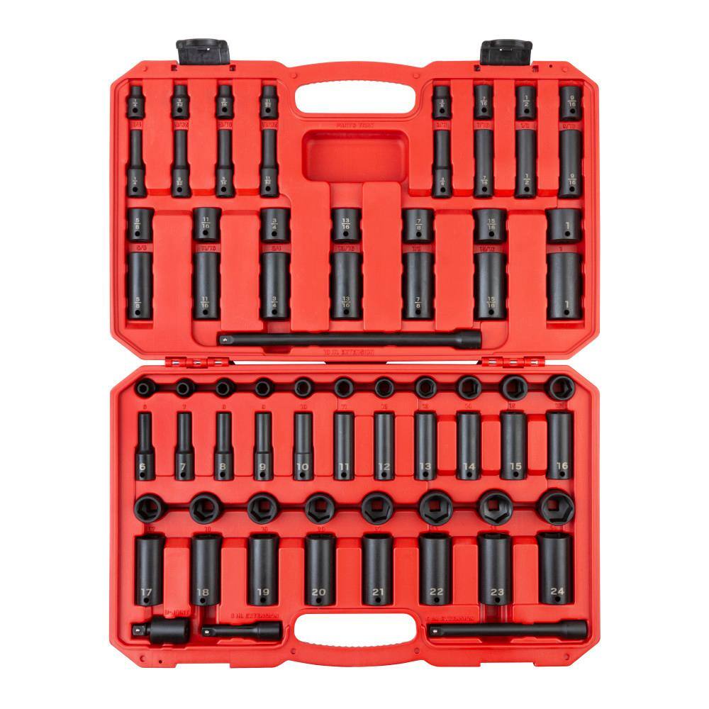 TEKTON SID91404 3/8 in. Drive 6-Point Impact Socket Set. 72-Piece (1/4 in. - 1 in.. 6 mm - 24 mm)