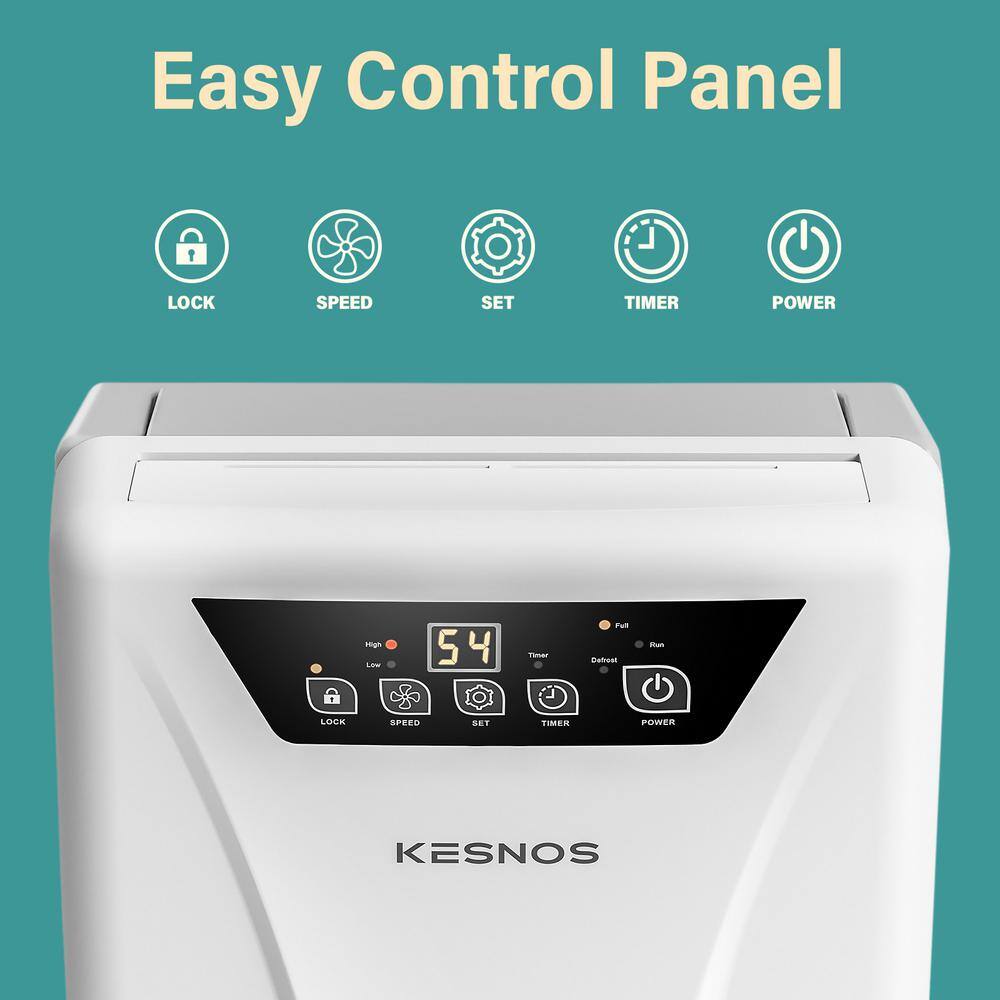KESNOS HDCX-PD160A-1 34-Pint Capacity Home Smart Dehumidifier With Bucket And Drain for up to 2500 sq. ft. Indoor. White