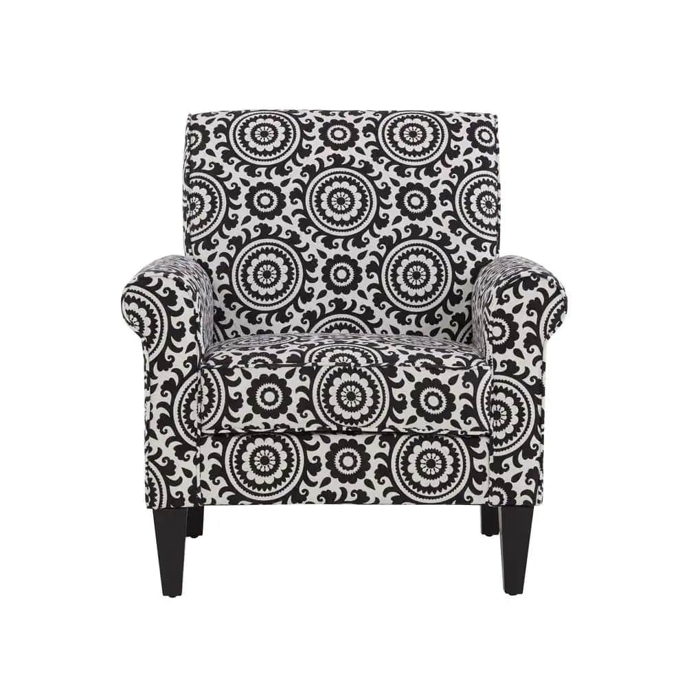 Handy Living Jean Black and Cream Medallion Arm Chair. Black & Cream Medallion. Fabric