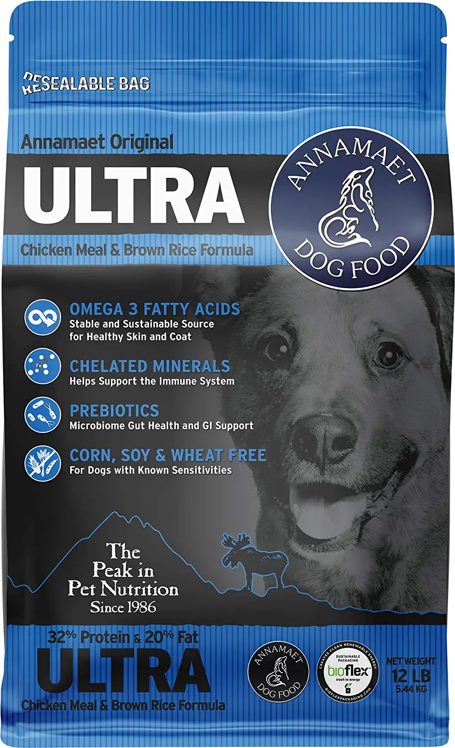 Annamaet Original Ultra Formula Dry Dog Food 32% Protein (Chicken & Brown Rice) 12-lb Bag