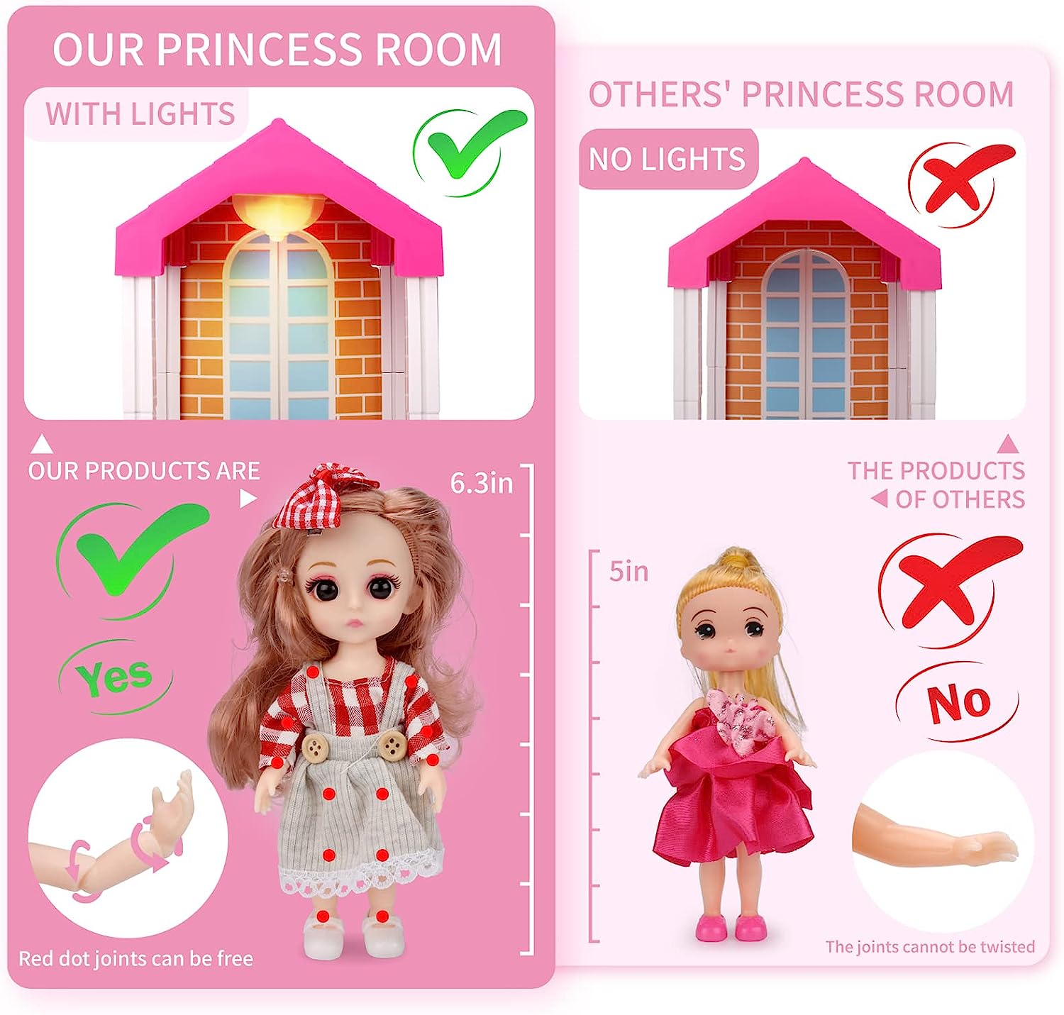 HCFJEH Dollhouse Play House for Girl. Doll House with Lights & Two Dolls & Furniture Accessories. Toddler DIY Princess House Playhouse Pretend Set Toy. Birthday Gift for 3 4 5 6 7 Year Old(11 Room)