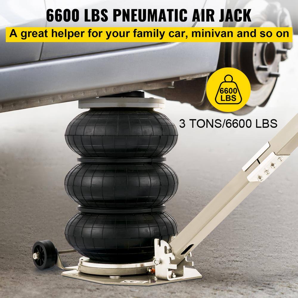 VEVOR QNQJD3TBSDDJBS001V0 Triple Bag Air Jack 3T/6600 lbs. Air Bag Jack Fast Lift Up to 15.75 in. in 3 to 5S with Adjustable Handle for Cars.Beige