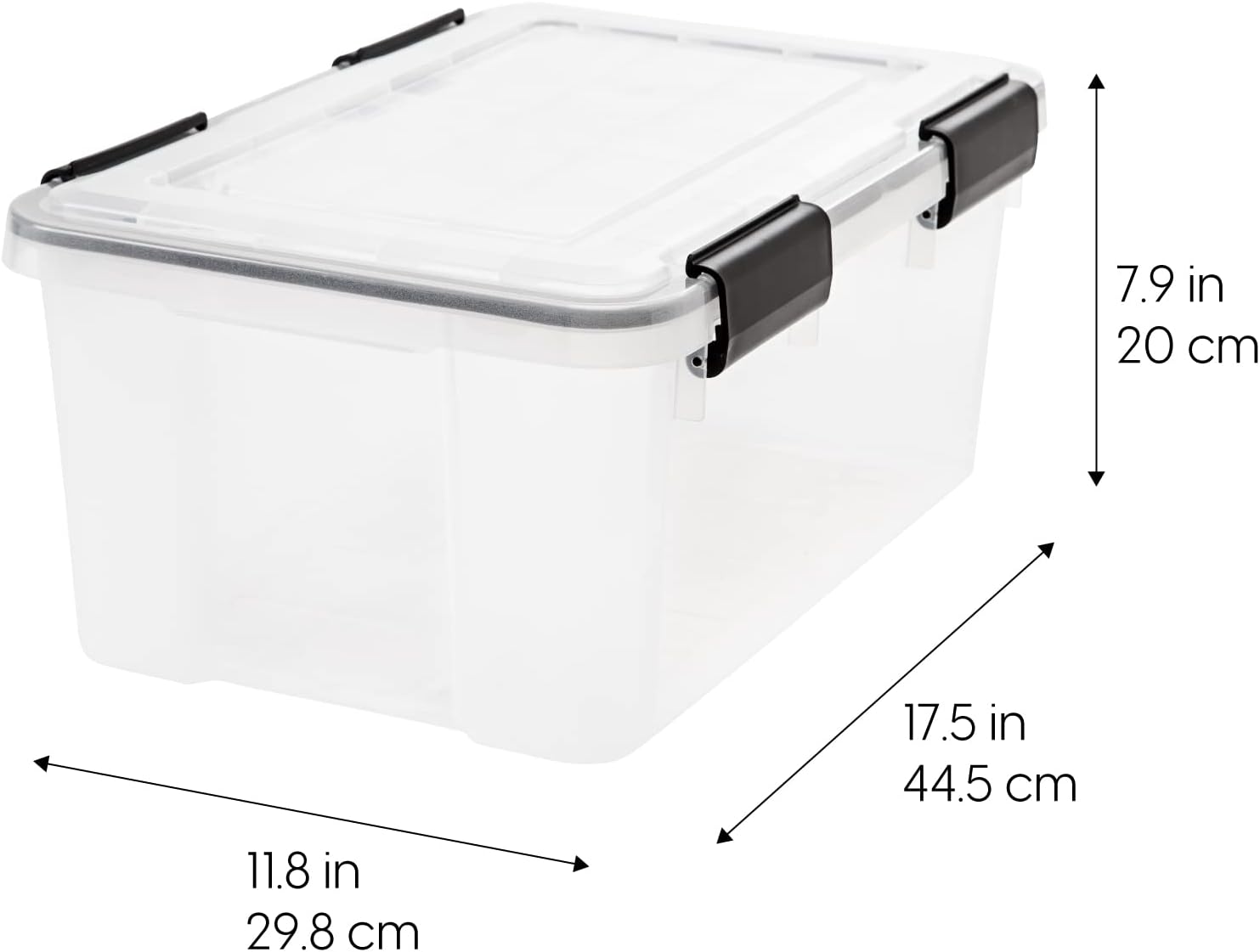 IRIS USA 19 Quart WEATHERPRO Plastic Storage Box with Durable Lid and Seal and Secure Latching Buckles. Weathertight. Clear with Black Buckles. 6 Pack