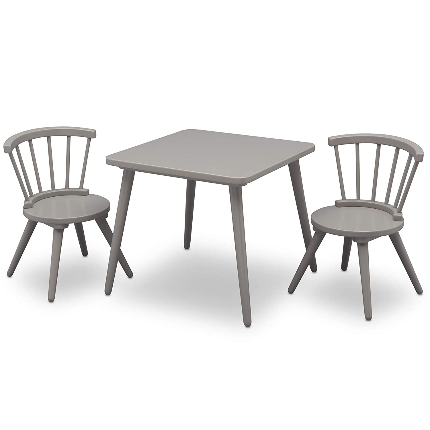 Delta Children Windsor Kids Wood Table Chair Set (2 Chairs Included) - Ideal for Arts & Crafts. Snack Time. Homeschooling. Homework & More. Greenguard Gold Certified. Grey