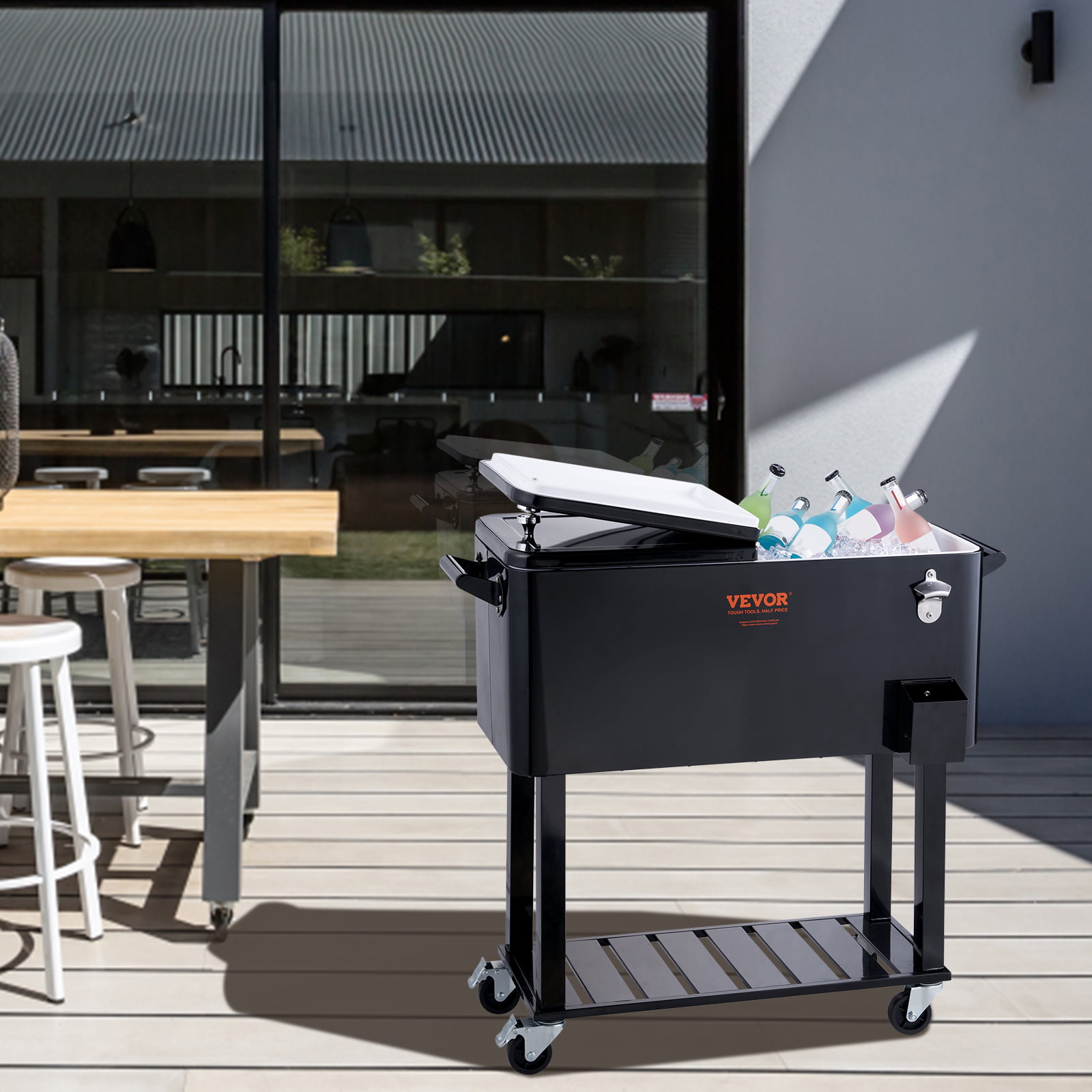 BENTISM 80Qt Rolling Cooler Cart with Bottle Opener Drainage Patio Party Bar Drink