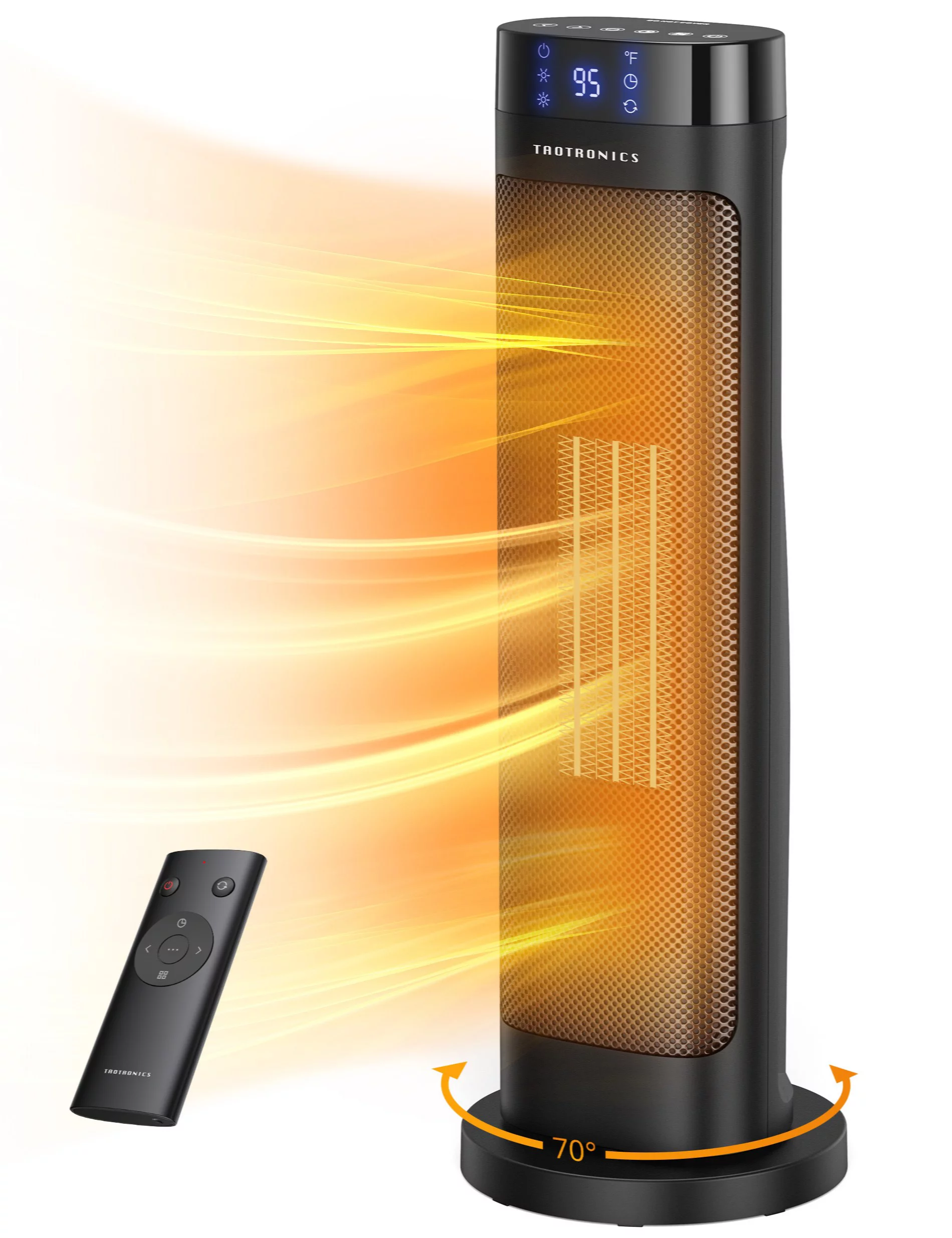 Taotronics Space Heater. 1500W Portable Electric Heater. Fast Quiet Tower Oscillating Ceramic Heater for Office. Desk. Home and Bedroom. with Smart Temperature Control. Remote Control. LED Display