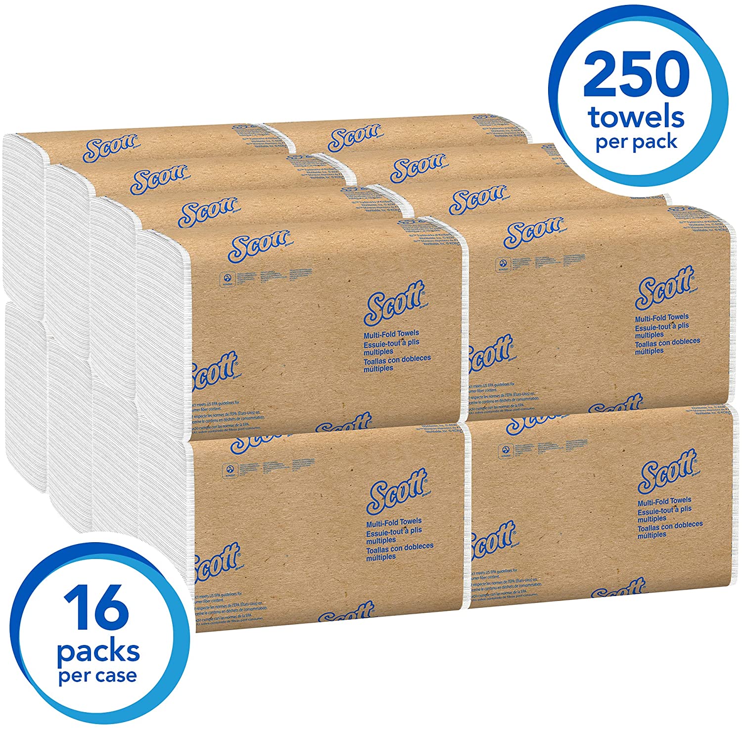 Scott Essential Multifold Paper Towels. 16 Packs/Case. 250 Multifold