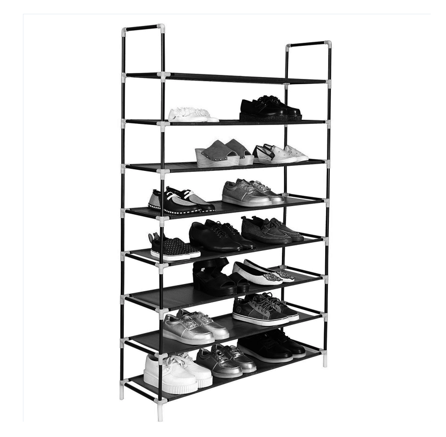 DISCOUNTTODAY 100cm Ultra Large Capacity 8 Layers Non-woven Fabrics & Steel Shoe Rack Black RT