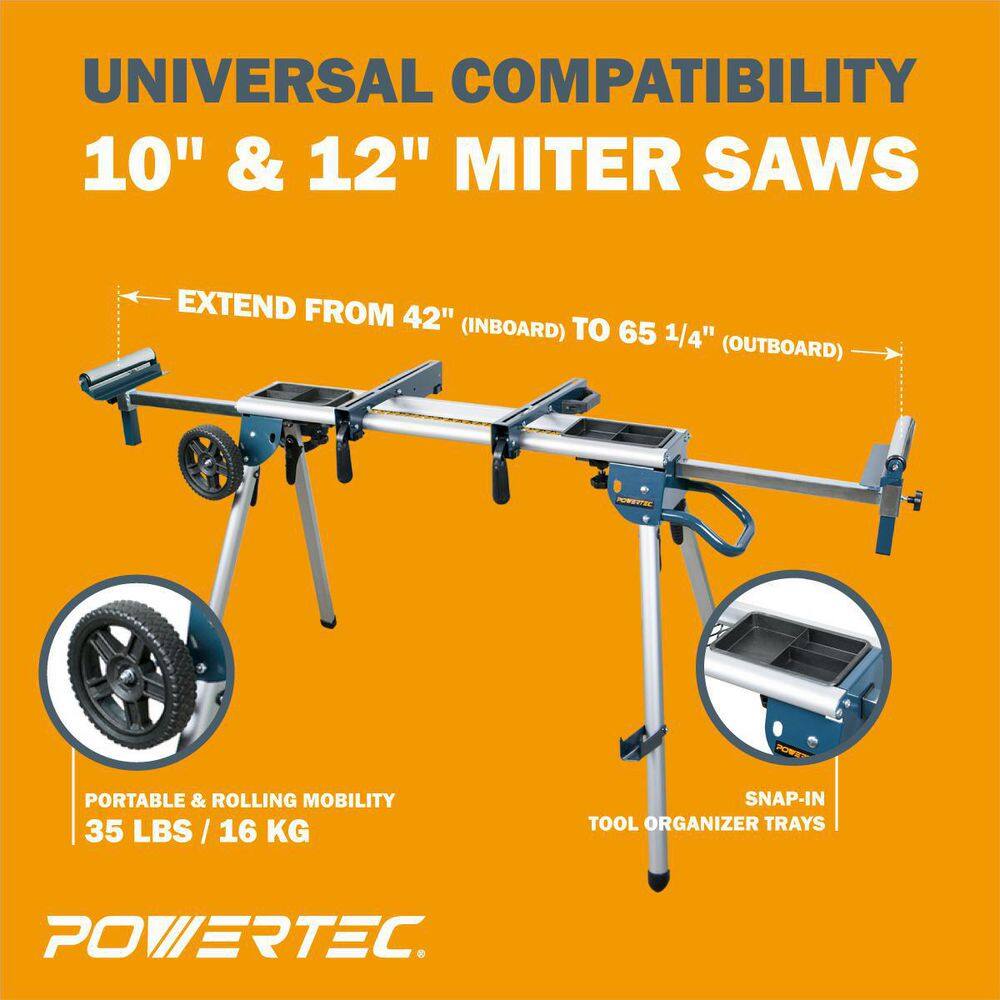 POWERTEC MT4008N Deluxe Rolling Miter Saw Stand with Trays
