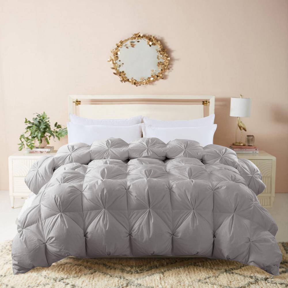 St. James Home  Pintuck Stitch Heavy Weight Gray Full/Queen White Duck Down/Feather Blend Comforter