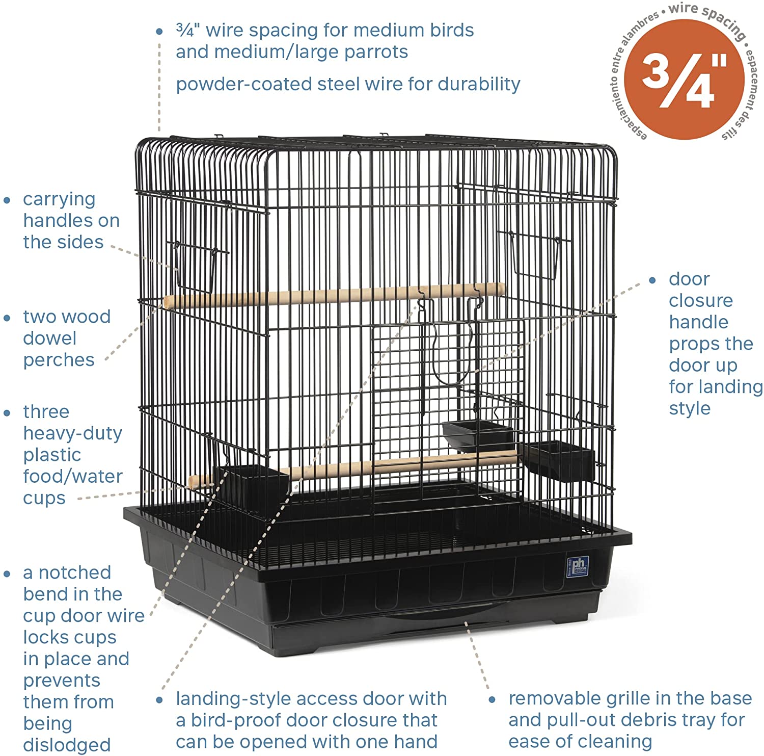 Prevue Hendryx Square Roof Parrot Bird Cage. Black