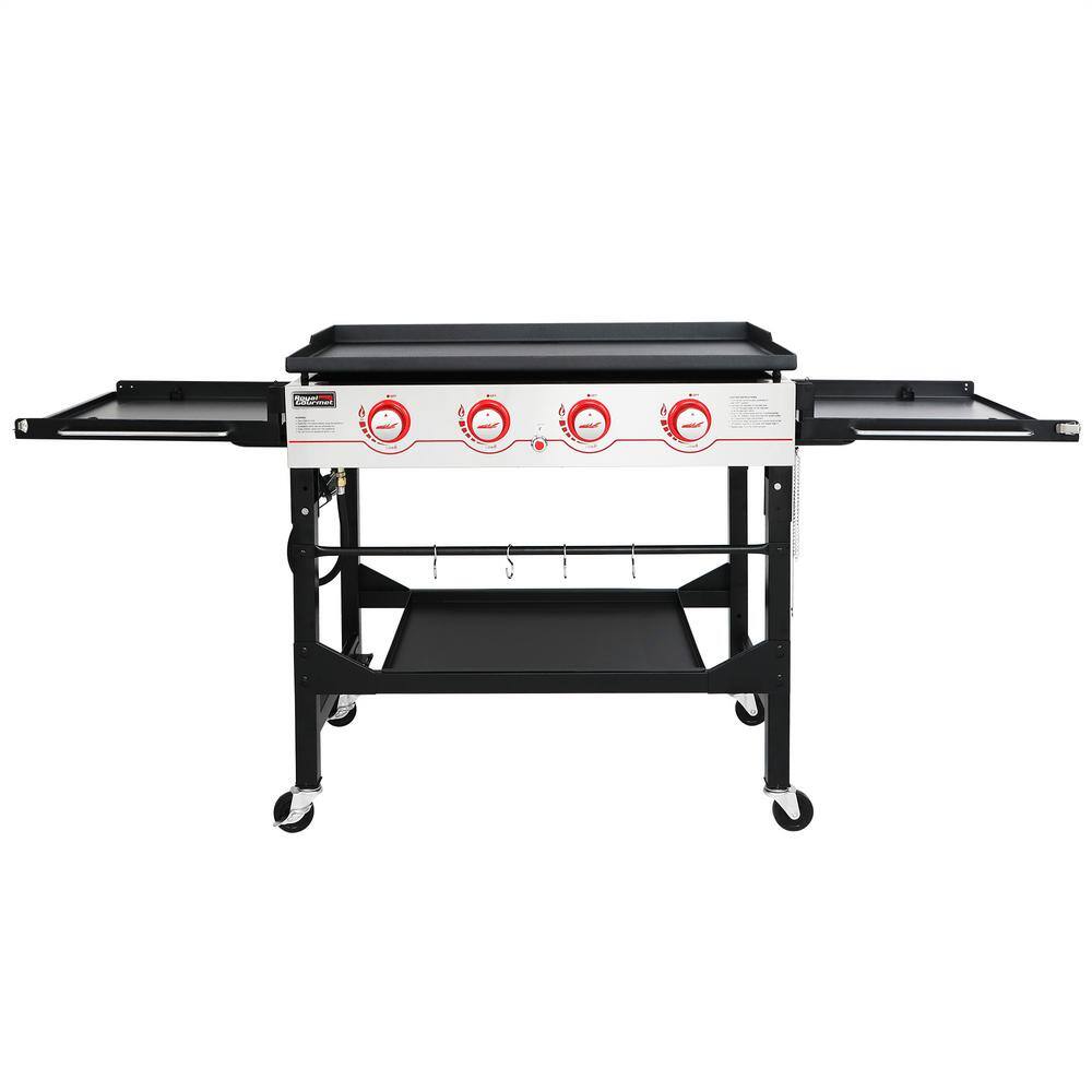 Royal Gourmet GB4000F 36 in. 4-Burner Propane BBQ Grill in Black Flat Top Gas Griddle with Top Cover Lid. for Large Outdoor Camping