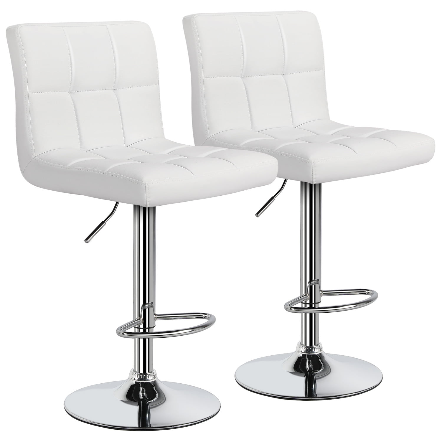 Easyfashion Adjustable Modern Faux Leather Mid-Back Bar Stool. Set of 2. White