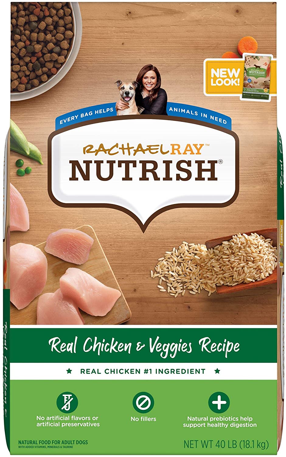 Rachael Ray Nutrish Premium Natural Dry Dog Food. Real Chicken & Veggies Recipe. 40 Pounds (Packaging May Vary)