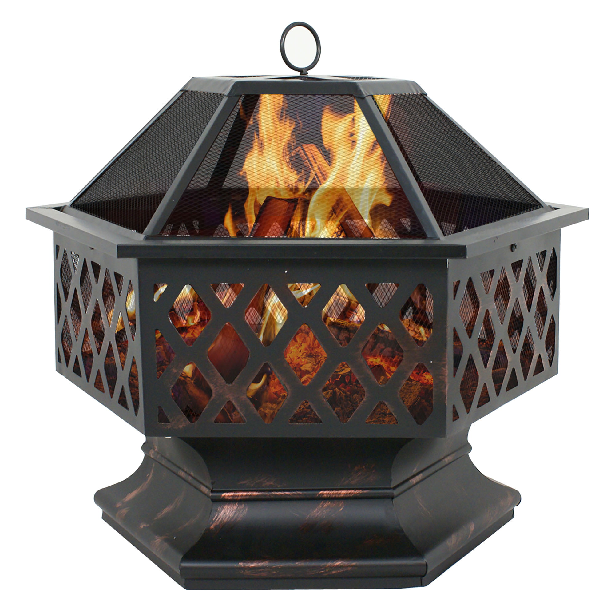 ZENSTYLE Outdoor Patio Steel Fire Pit - 24″ Hex Shaped Backyard Fireplace Wood Burning Firepit Bowl