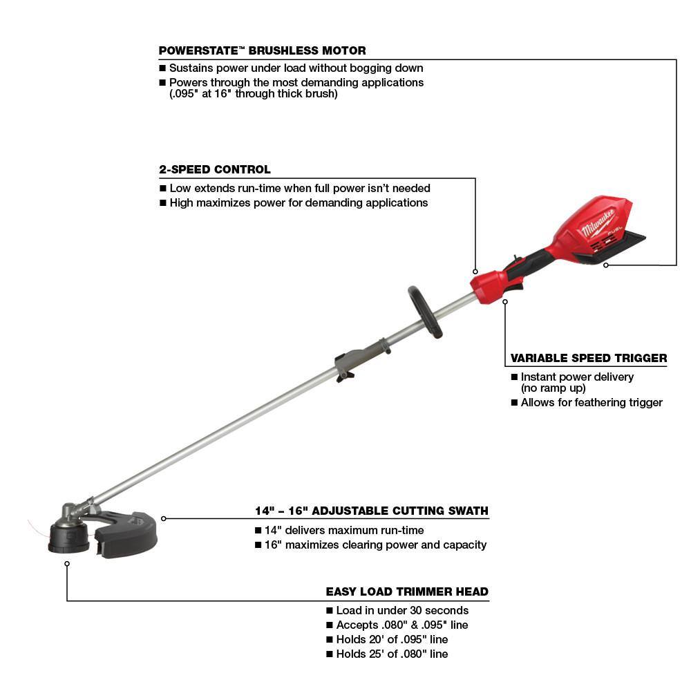 Milwaukee M18 FUEL 18V Lithium-Ion Cordless Brushless String Trimmer with Attachment Capability & 3 ft. Extension Attachment