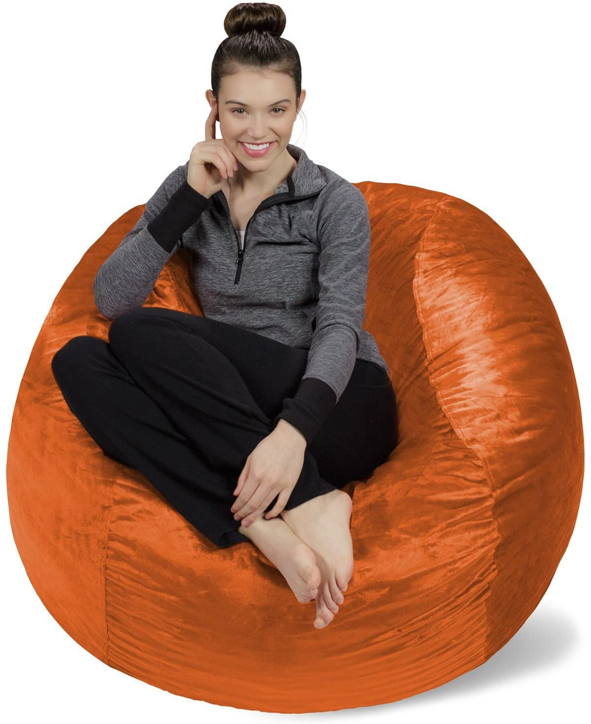 Sofa Sack Bean Bag Chair. Memory Foam Lounger with Microsuede Cover. Kids. Adults. 4 ft. Tangerine
