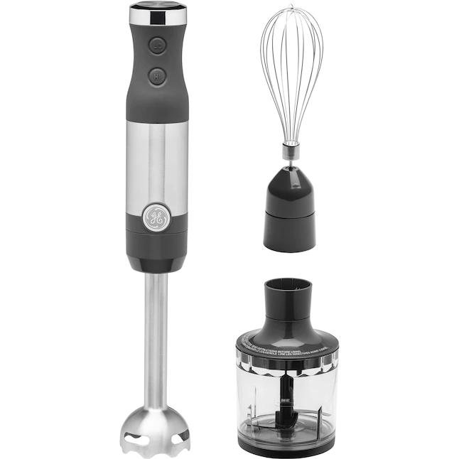 GE Immersion Blender | Handheld Blender for Shakes. Smoothies. Baby Food & More | Includes Whisk & Blending Jar | 2-Speed | Interchangeable Attachment for Easy Clean | 500 Watts | Stainless Steel
