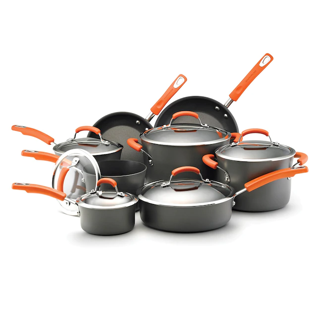 Rachael Ray 14-Piece Brights Hard-Anodized Nonstick Cookware Set