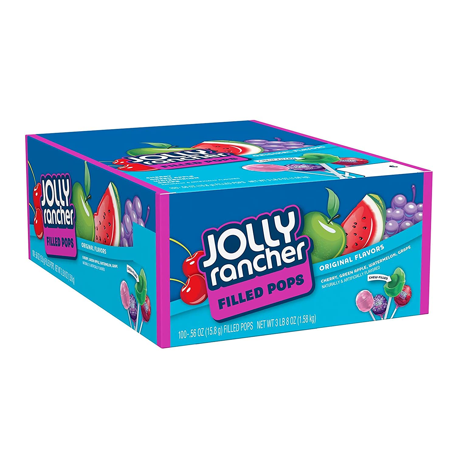 JOLLY RANCHER Assorted Fruit Flavored Filled Pops. 0.56 oz Bulk Box (100 Pieces)