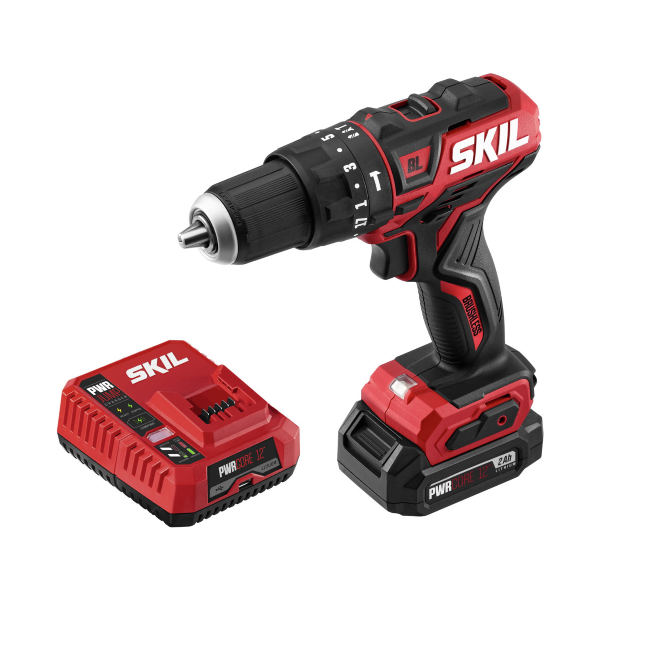 SKIL PWR Core 12™ Brushless 12-Volt 1/2” Hammer Drill with 2.0Ah PWR ASSIST™ Battery and PWR JUMP™ Charger