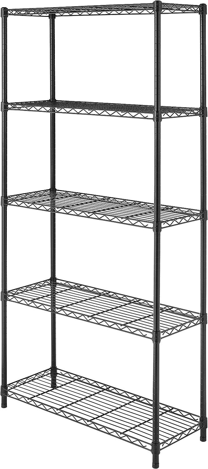 Whitmor Black Supreme 5 Tier Adjustable Shelves and Leveling Feet. 14″ x 36″ x 72″