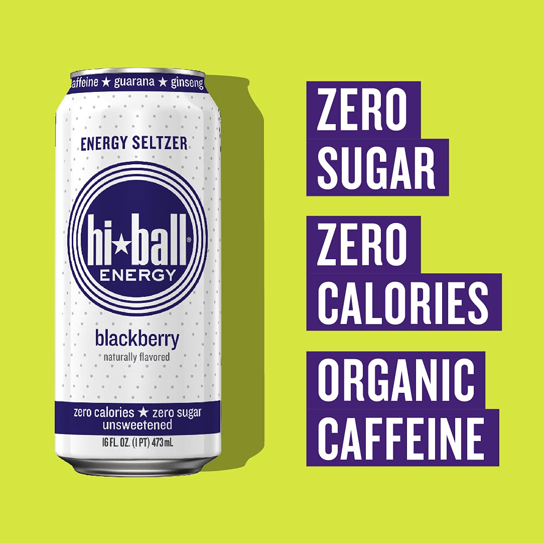 Hiball Energy Seltzer Water. Natural Energy Drink (16 Fl Oz Pack of 8). Blackberry