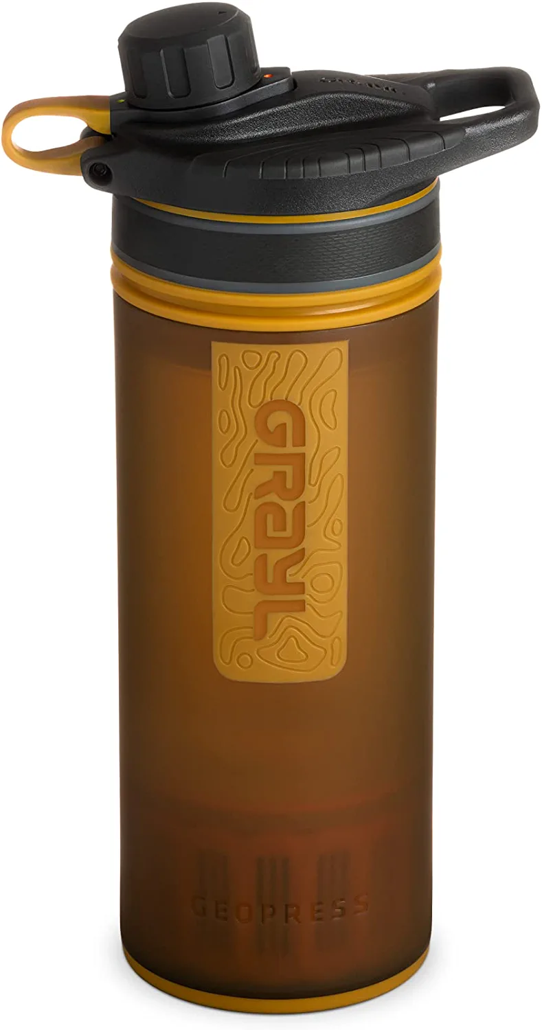 GRAYL GeoPress 24 oz Water Purifier Bottle - Filter for Hiking. Camping. Survival. Travel (Coyote Amber)
